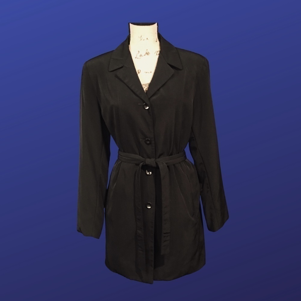 ANNE KLEIN II Lightweight Trench Coat, BLACK, Women’s Size M, Pre-owned, EUC